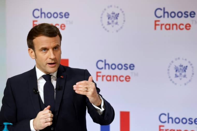 Prantsusmaa president Emmanuel Macron videokonverentsil Pariisis Elysee palees eelmise tippkohtumise avamiseks "Valige Prantsusmaa"25. jaanuar 2021 (POOL / Ludovic MARIN)