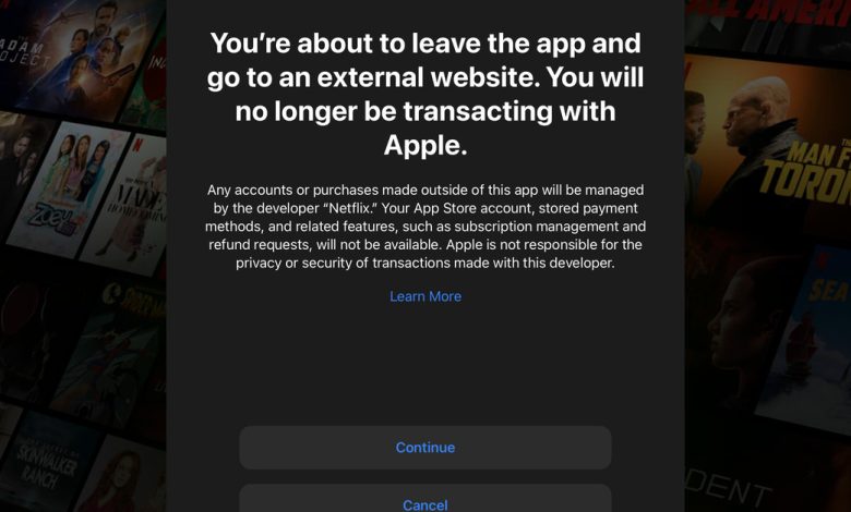 يبدأ Netflix في ربط مستخدمي iPhone و iPad بصفحة تسجيل خارجية